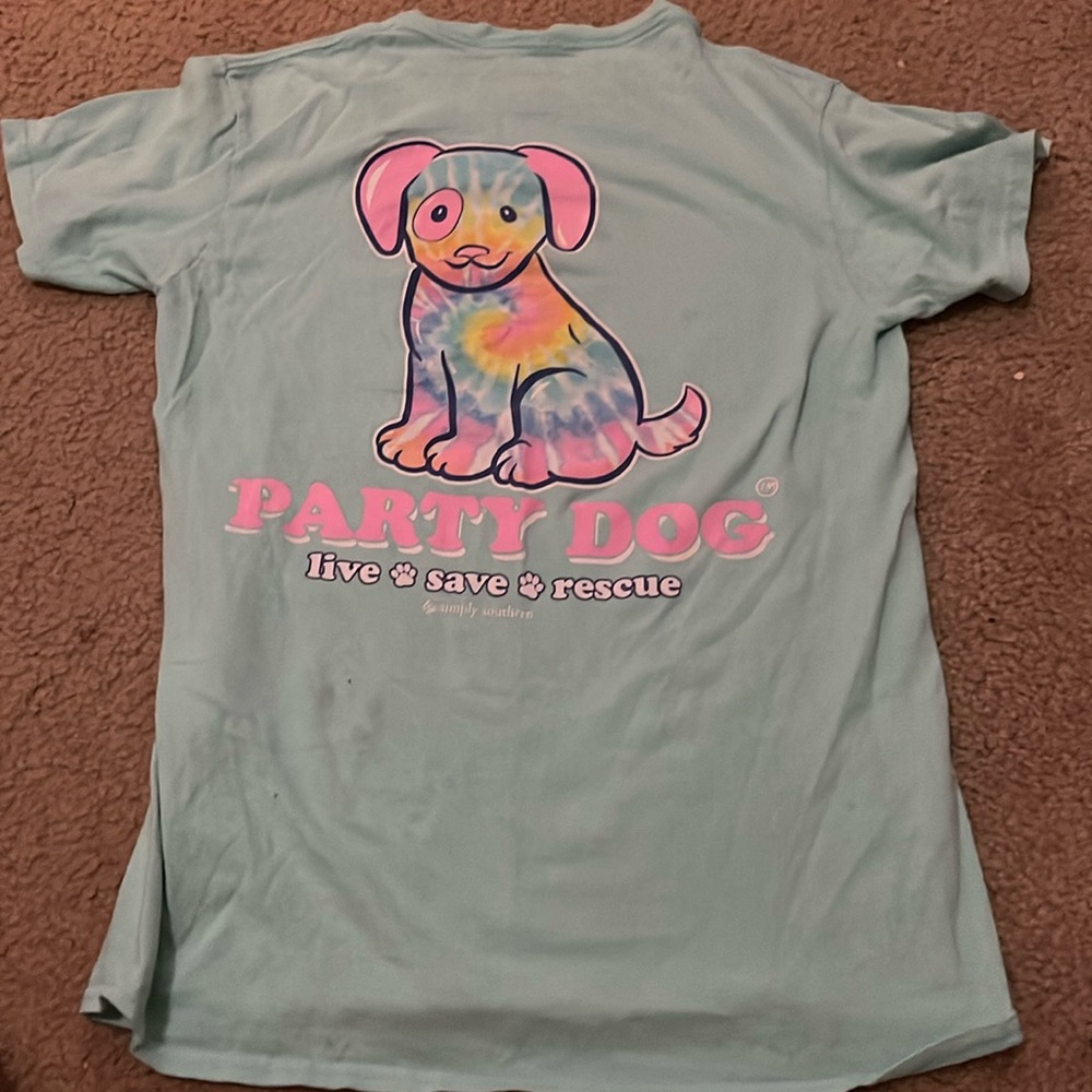 Party Dog women’s teal shirt